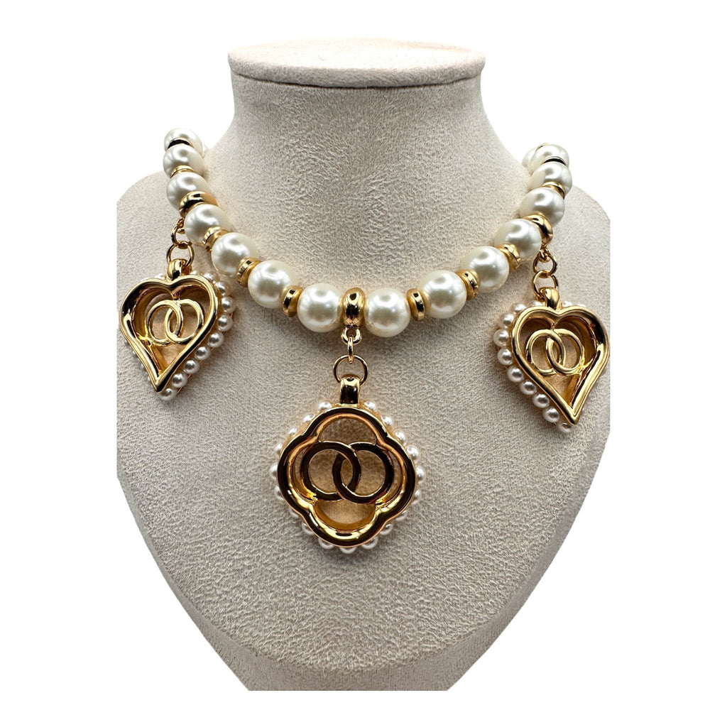 Collana PERLE CON CIONDOLI CUORI